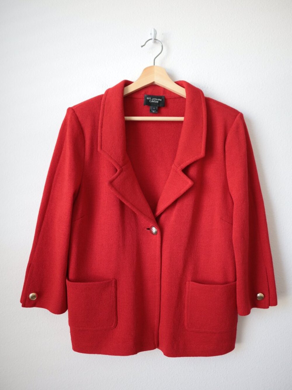 Vintage St. John Caviar Red Knit Cardigan Blazer | 12